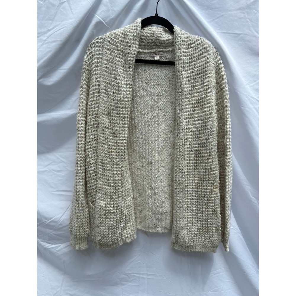 Merona Womens XL Cream Beige Marled Knit Open Front Shawl Collar CardiganSweater